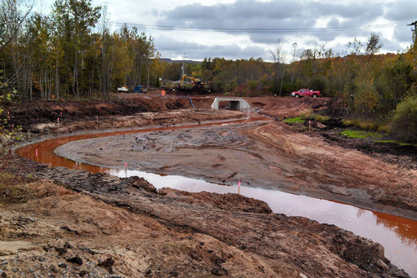 Phase two of restoration work on south Washington St., with newly restructured stream bed