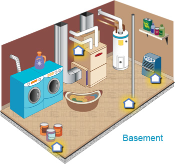 Illustrated cross section of a basement