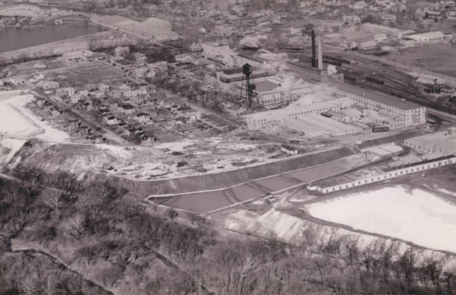 Aerial View from the 1930s of the former Keasbey and Mattison manufacturing facilities and waste disposal areas.