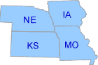 This image shows which states are included in EPA's Region 7: Iowa, Kansas, Missouri, Nebraska and Nine Tribal Nations.