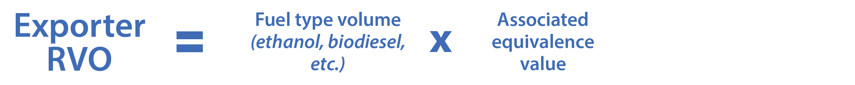 Exporter RVO = fuel type (ethanol, biodiesel, etc.) times the associated equivalence value.