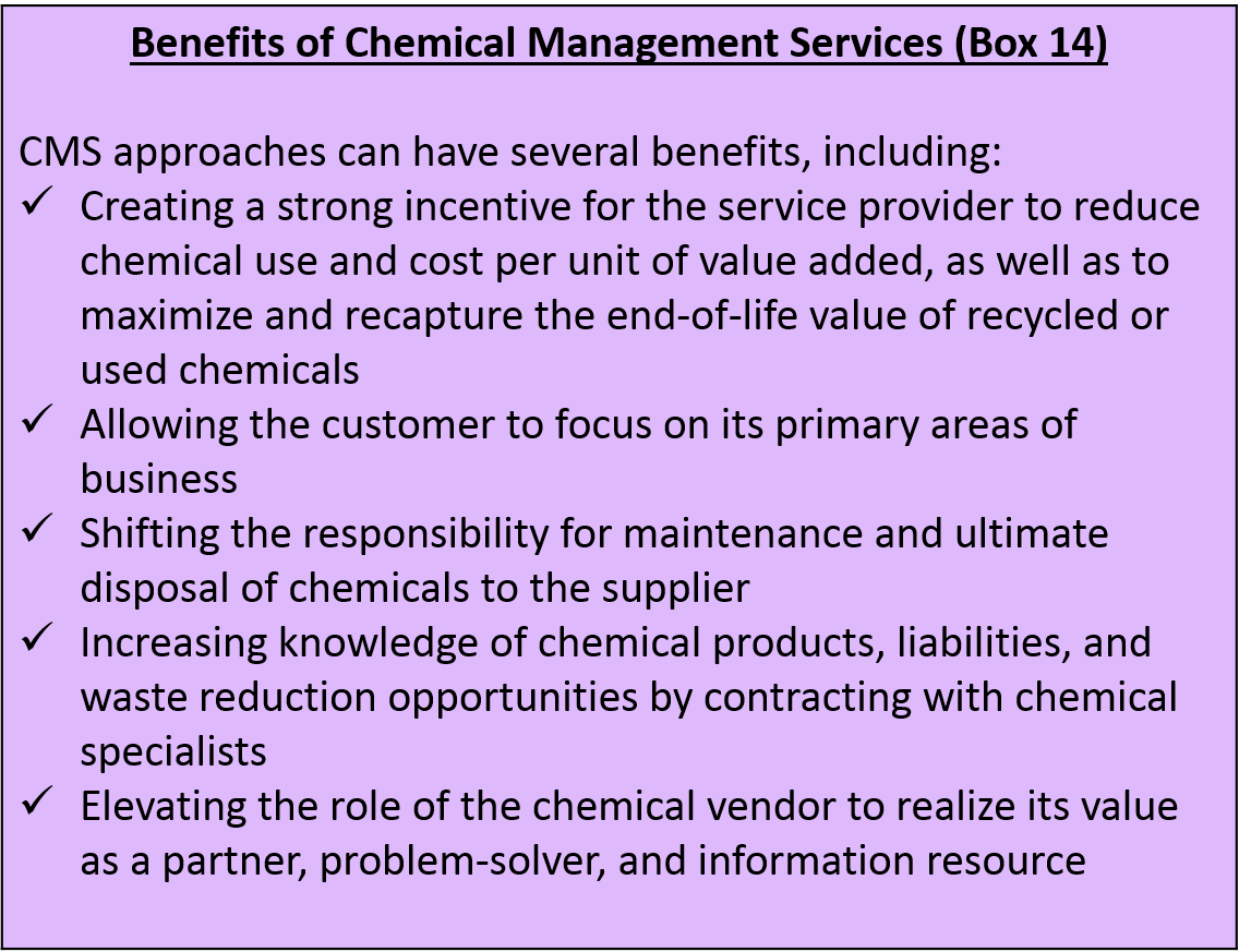 Benefits of Chemical Management Services (Box 14)