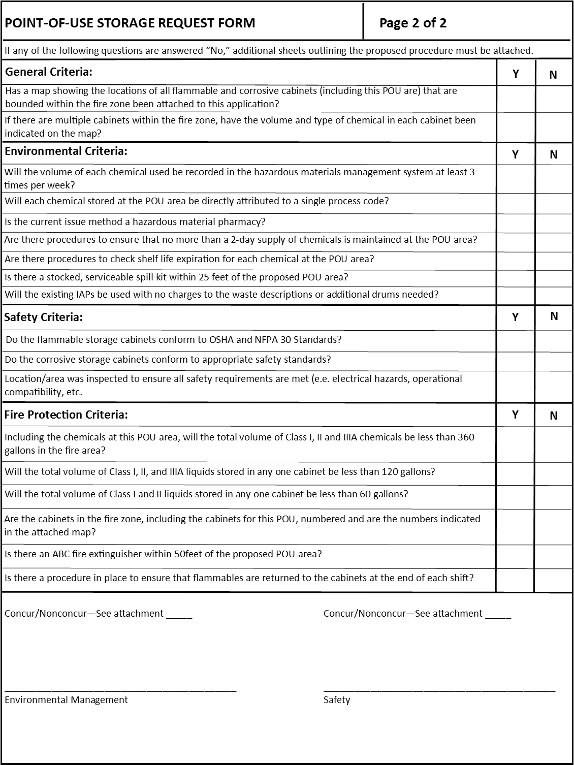 Point-of-Use Storage Request Form Example 2