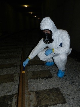 Stuart sampling a railroad