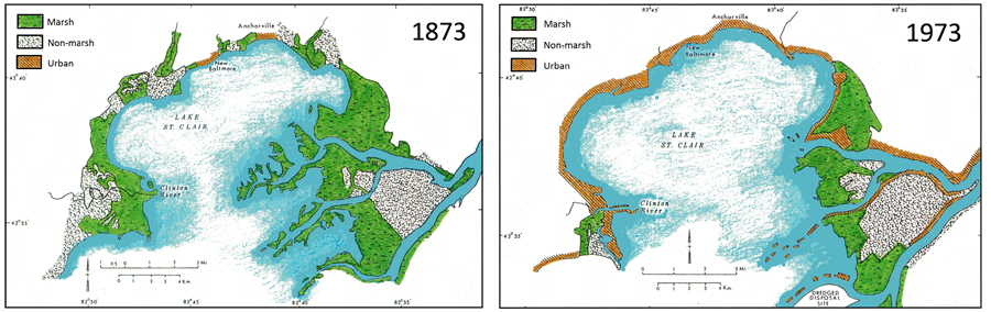 Image of Lake St. Claire in 1873 and 1973