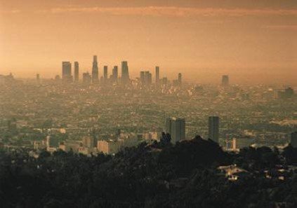 A photograph of a city skyline.