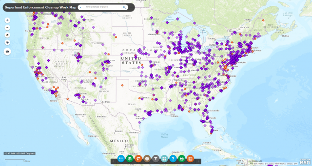 Screenshot of the Superfund Enforcement Cleanup Work Map