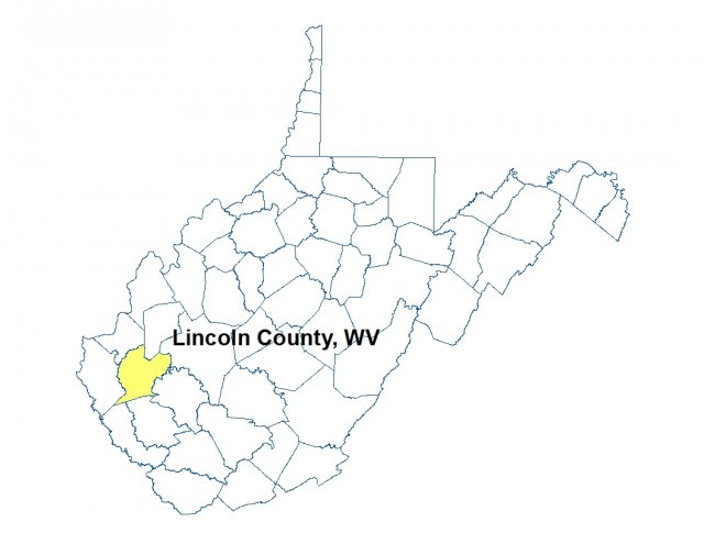 A map of West Virginia highlighting the location of Lincoln County