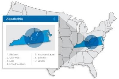 A map showing the Appalachia region of the United States. 