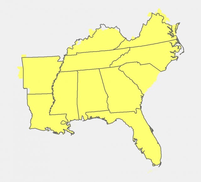 Map showing just the Southeast Region of the United States