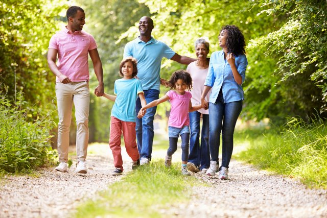 A family takes a hike