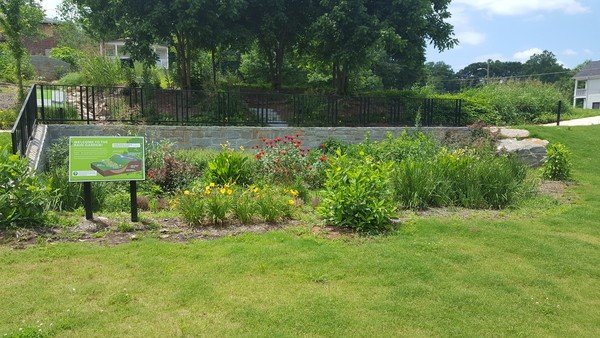 Rain garden at Vine City Park in Atlanta, Georgia. EPA worked with the Procter Creek community in Atlanta to create the Proctor Creek Story Map. 