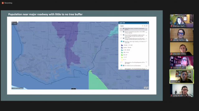 Screenshot of EnviroAtlas map of tree buffer in Portland, Oregon. 