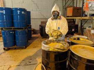 sampling battery residue at battery and electronic recycling inc