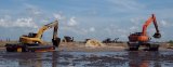 Heavy equipment known as “marsh buggies” moved sediment slurry as it was pumped into the Bayou Dupont marsh creation area. (Photo credit: Dr. Patricia Taylor, EPA Engineer).