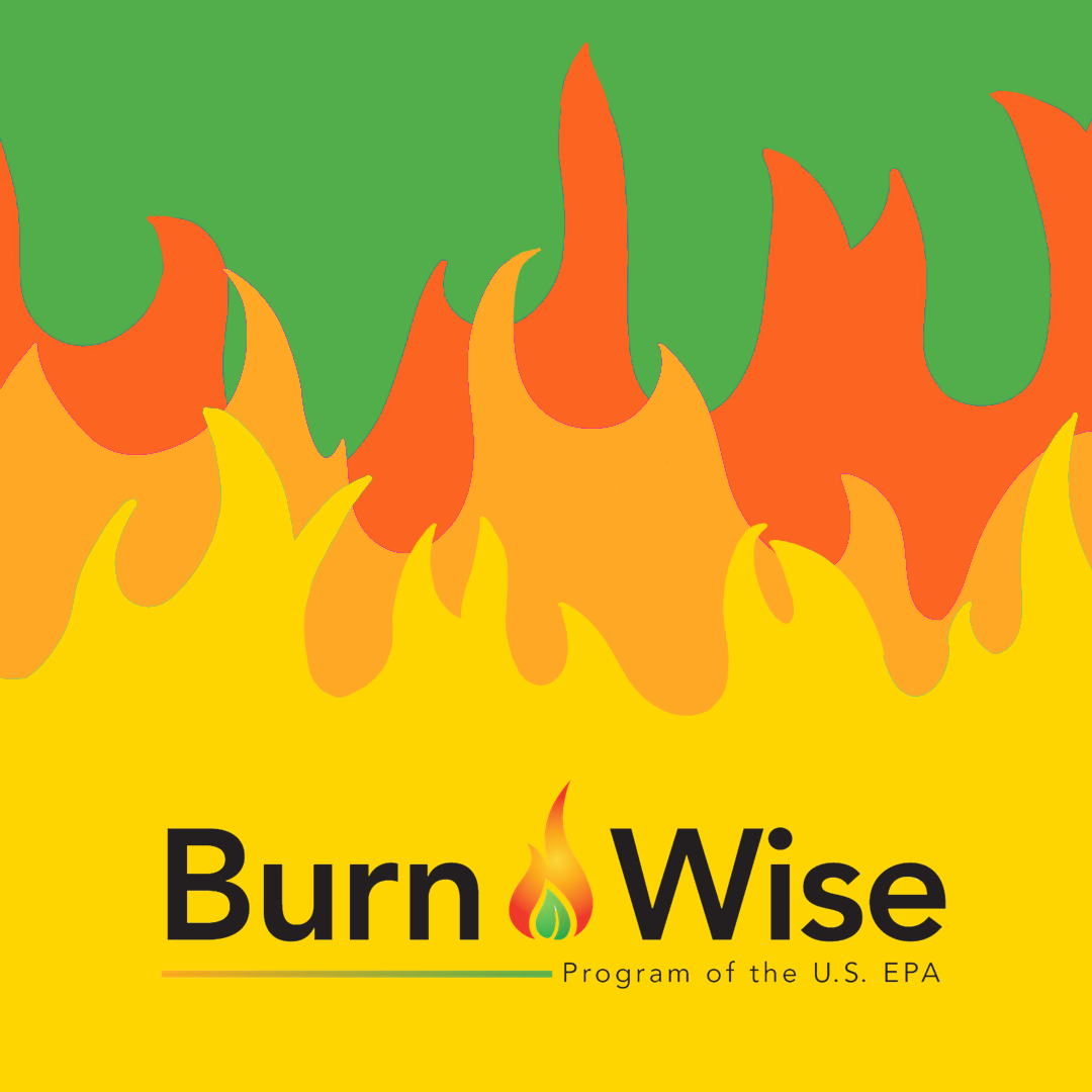 square graphic with Burn Wise logo over a grouping of flames that fill the square