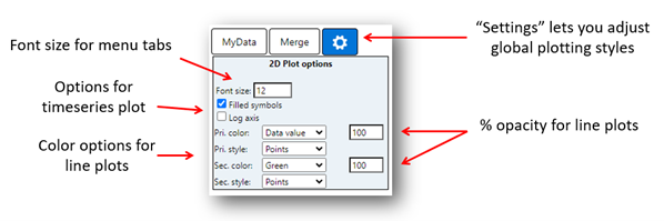 RETIGO Settings menu with callouts identifying options