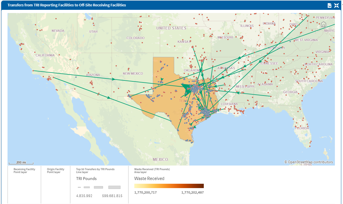 Screenshot of EasyRSEI showing off-site transfers map