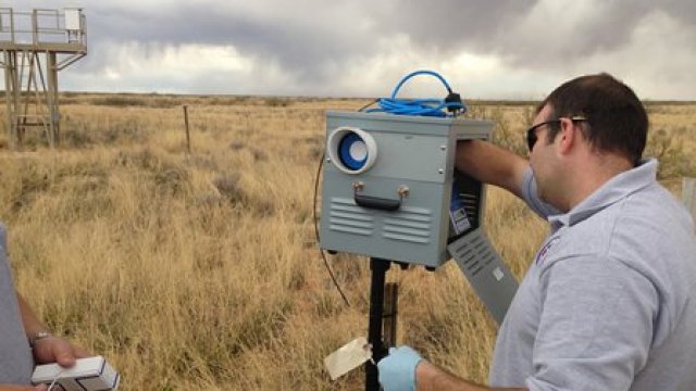 EPA staff set up air samplers near the Waste Isolation Pilot Plant