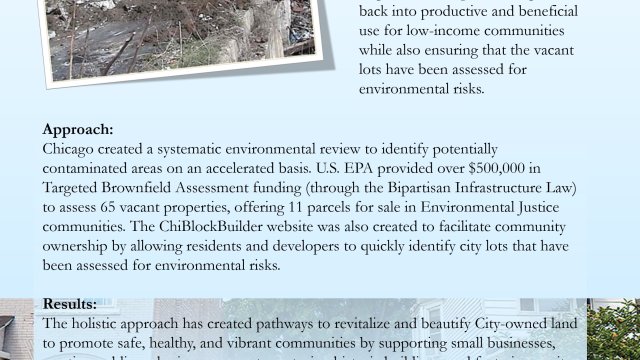 EPA Region 5 Brownfields Success Stories. Chicago, IL: Building Safer Communities through Vacant Lot Revitalization.