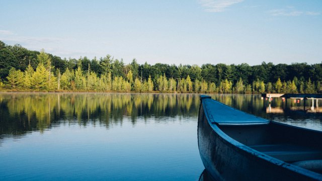 A canoe in a lake 