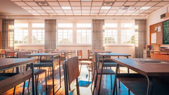 Photo of an empty school classroom