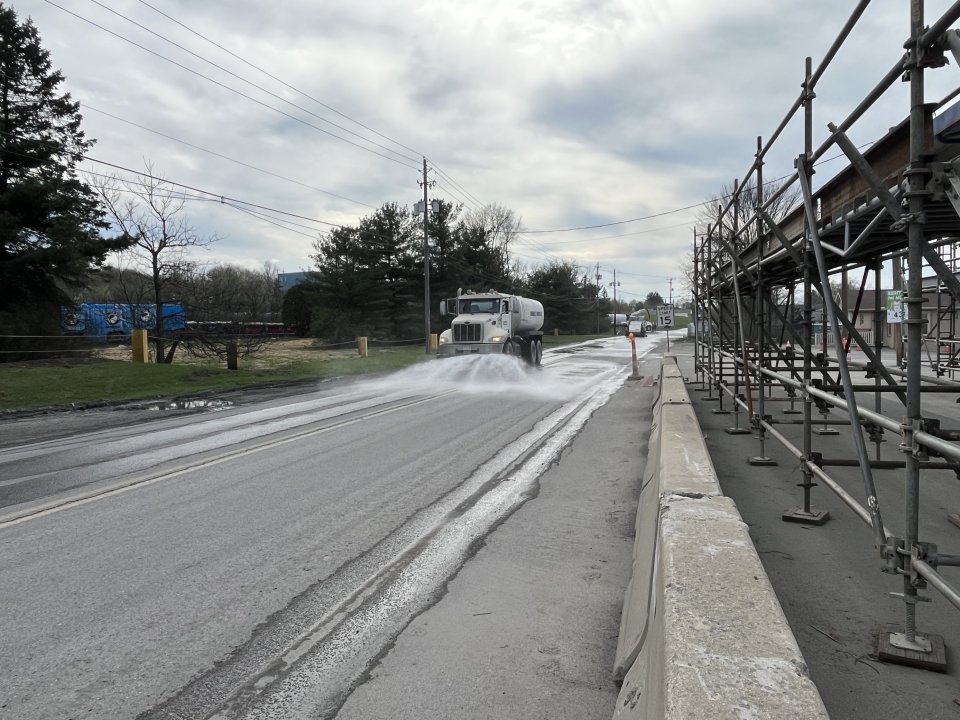 Water trucks suppressing dust on the roads in east palestine