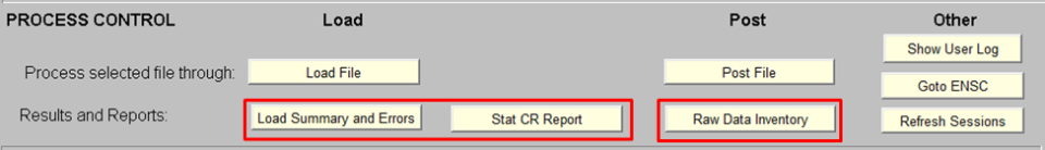 Screen capture of the process control portion of the batch screen with the results buttons highlighted.