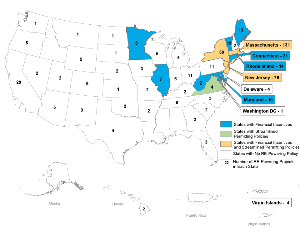 U.S. map with numbers per state