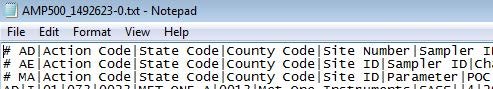 screenshot of a snippet of the example AMP500 output from AQS