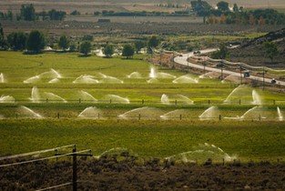 Crop irrigation in the Midwestern United States.