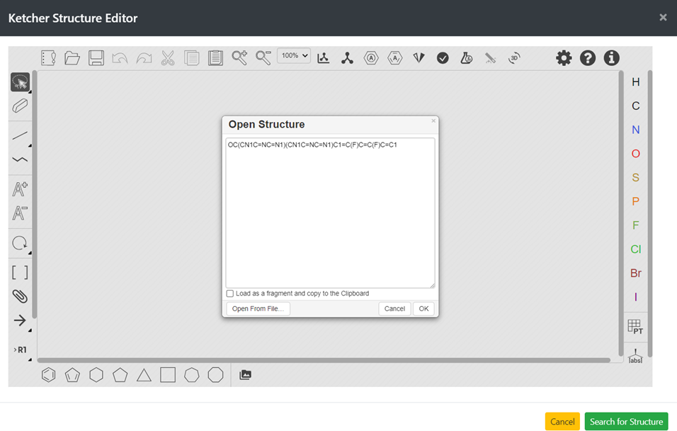 Pasting SMILES into the Ketcher palette