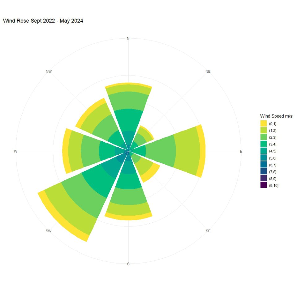 Windrose diagram in shades of green and yellow