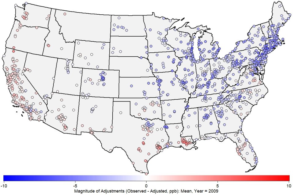 Map of 2009 met-adjusted ozone concentrations