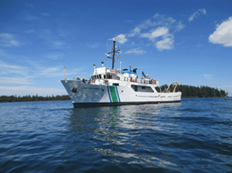 EPA's Lake Explorer II research vessel in the middle of a lake.