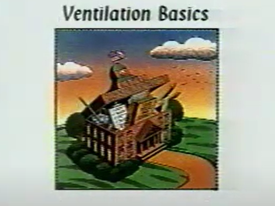 An illustration of a school with overlayed text "Ventilation Basics"