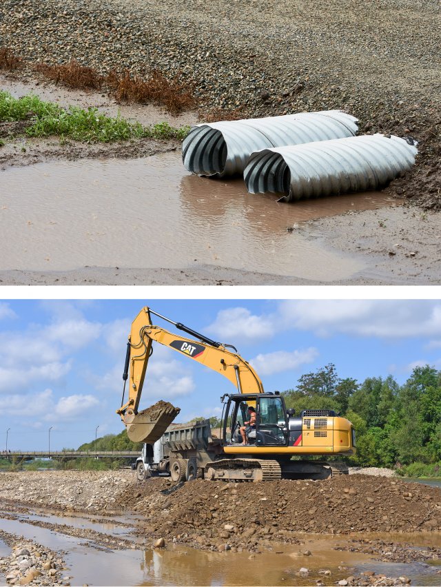 Earth moving equipment utilized for temporary culverts in contamination situations