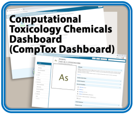 A screen short of chemical information pages with the words "Computational Toxicology Chemicals Dashboard" over them