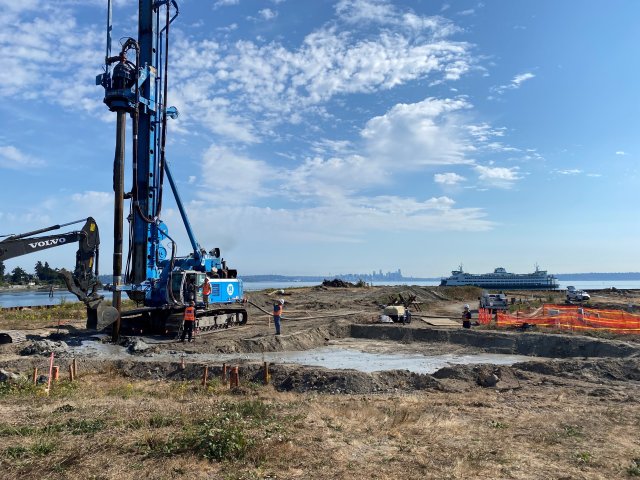 Heavy equipment in use during solidification/stabilization (ISS) pilot study.