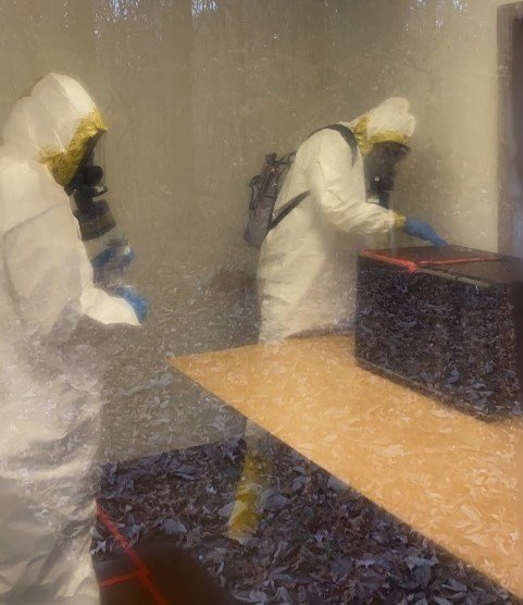 Taking samples from the surface of a microwave.