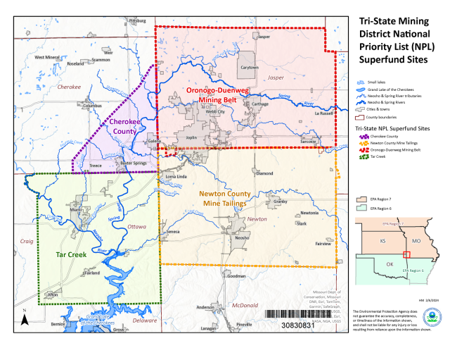 Map of Tri-State Mining District Superfund sites