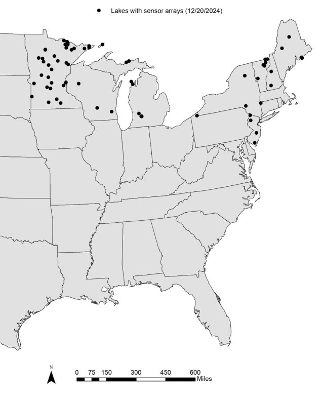 Circles show locations of Lake RMN monitoring sites, largely in the upper midwest