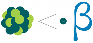 This image shows a nucleus represented by small blue and green circles, with a squiggly line shooting out of the nucleus, representing an gamma ray.