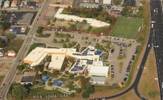 Aerial photo of Meeting Street site highlighted for redevelopment