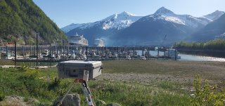 An air monitoring overlooking the water in Skagway, Alaska 