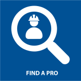 find a pro logo. magnifying glass with worker 