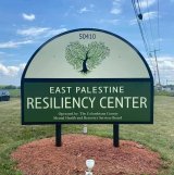 Sign for the East Palestine Resiliency Center, operated by the Columbiana County Mental Health and Recovery Services Board. 